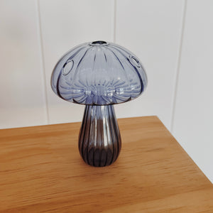Glass Mushroom Bud Vase in Blue