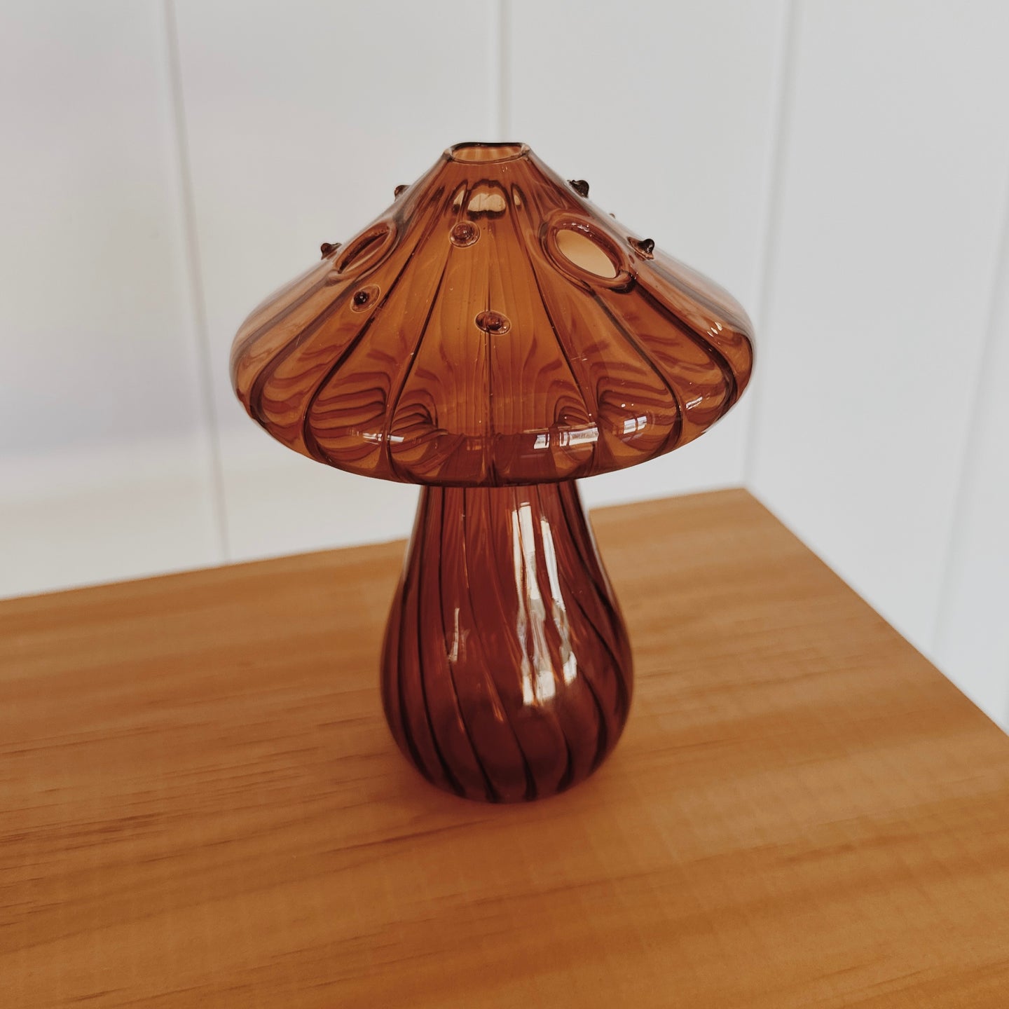 Glass Mushroom Bud Vase in Brown