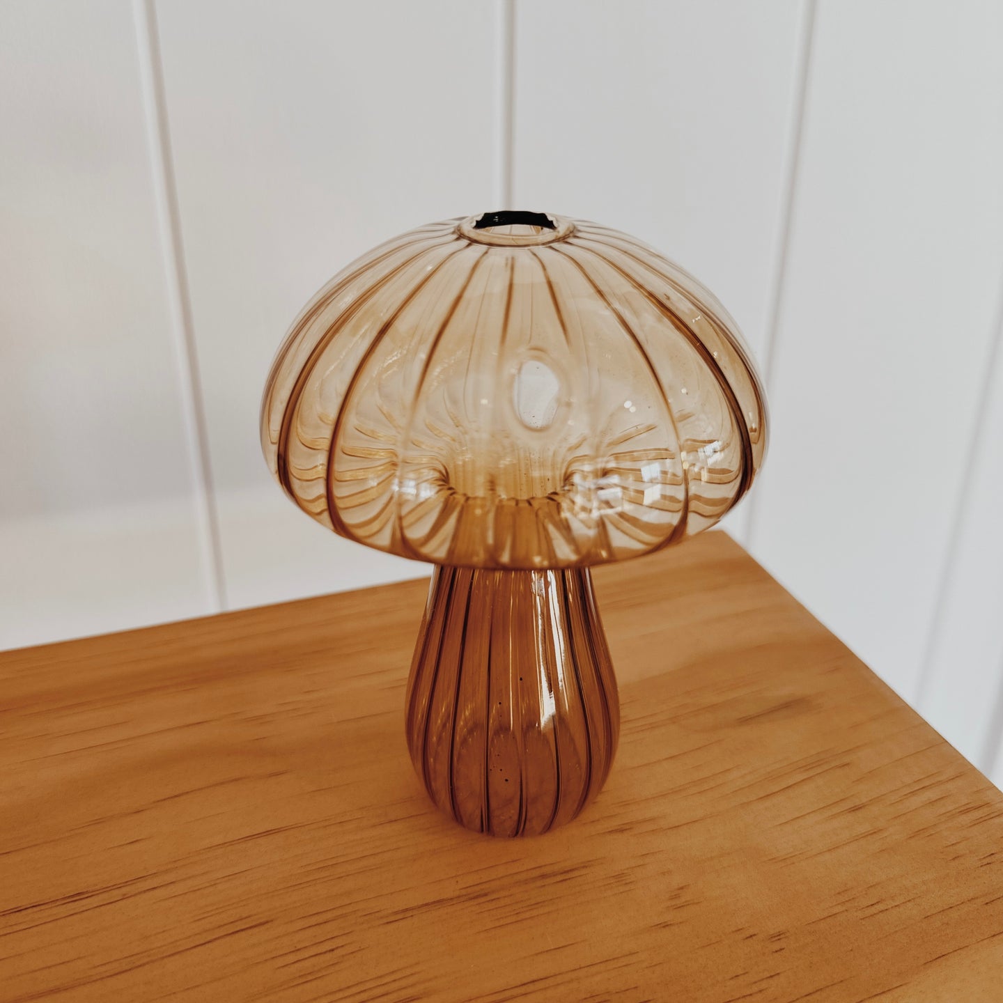 Glass Mushroom Bud Vase in Light Brown