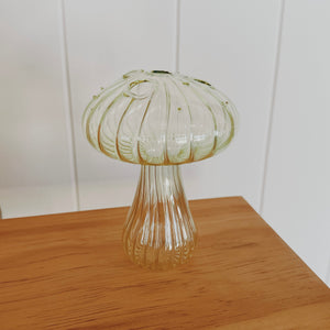 Glass Mushroom Bud Vase in Green