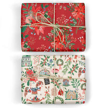 Load image into Gallery viewer, Bespoke Letterpress Christmas Joy / Red Floral 6pk Gift Wrap
