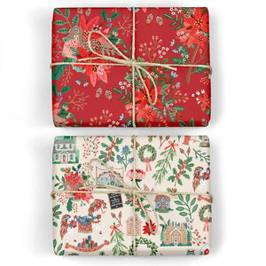 Bespoke Letterpress Christmas Joy / Red Floral 6pk Gift Wrap