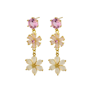 Jolie & Deen Crystal Flower Earrings in Pink