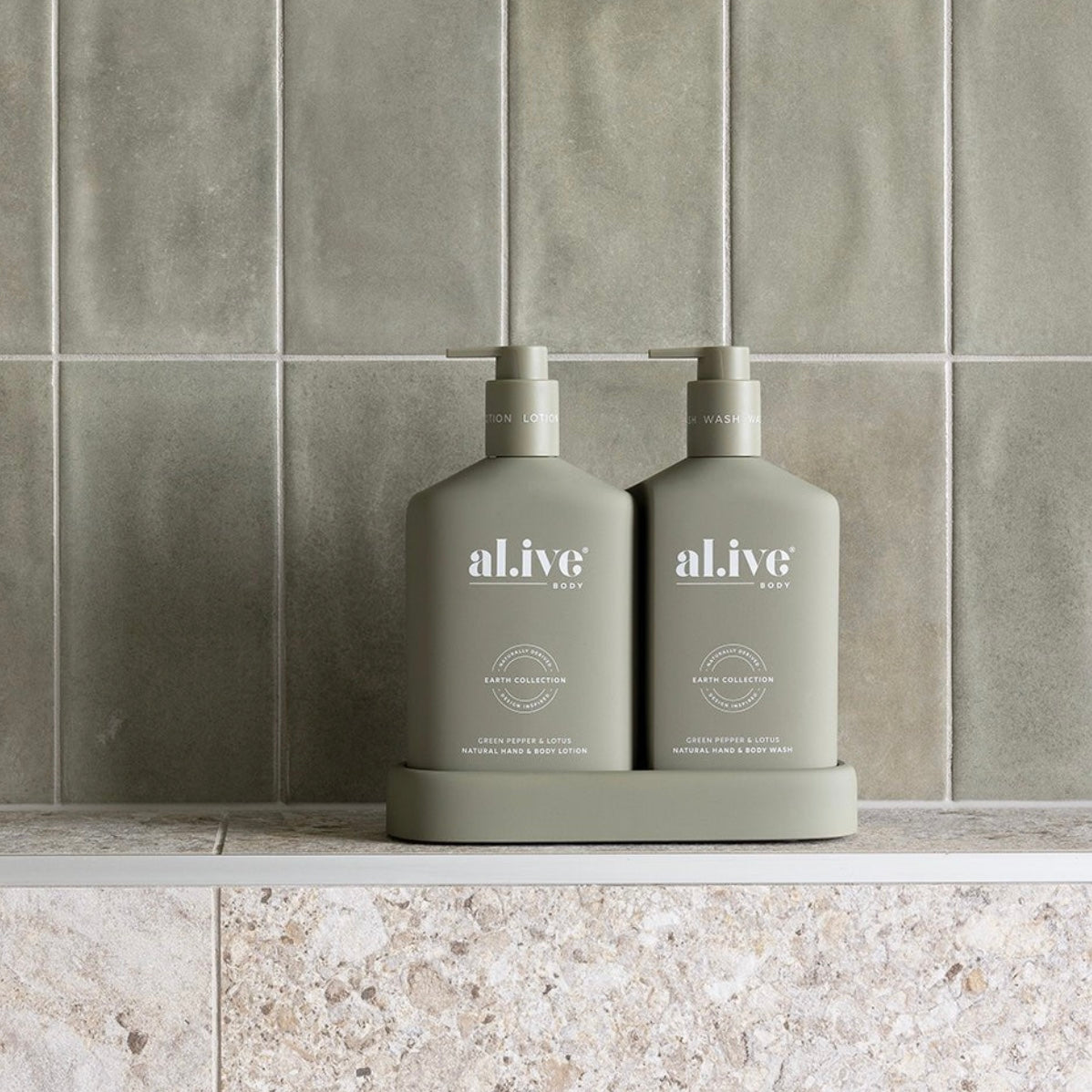 al.ive Wash & Lotion Duo + Tray in Green Pepper & Lotus Duo