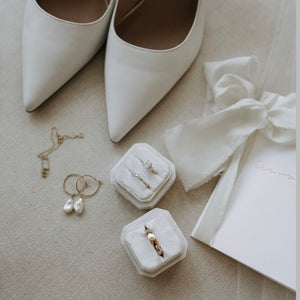 The Whole Bride Velvet Ring Box in Cloud Rectangular