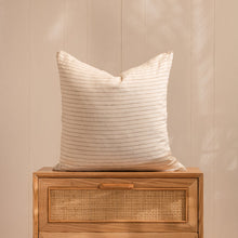 Load image into Gallery viewer, Bombora Linen Cushion in Olive Pinstripe
