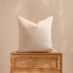 Bombora Linen Cushion in Olive Pinstripe