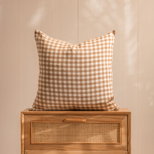 Bombora Linen Cushion in Teddy Gingham