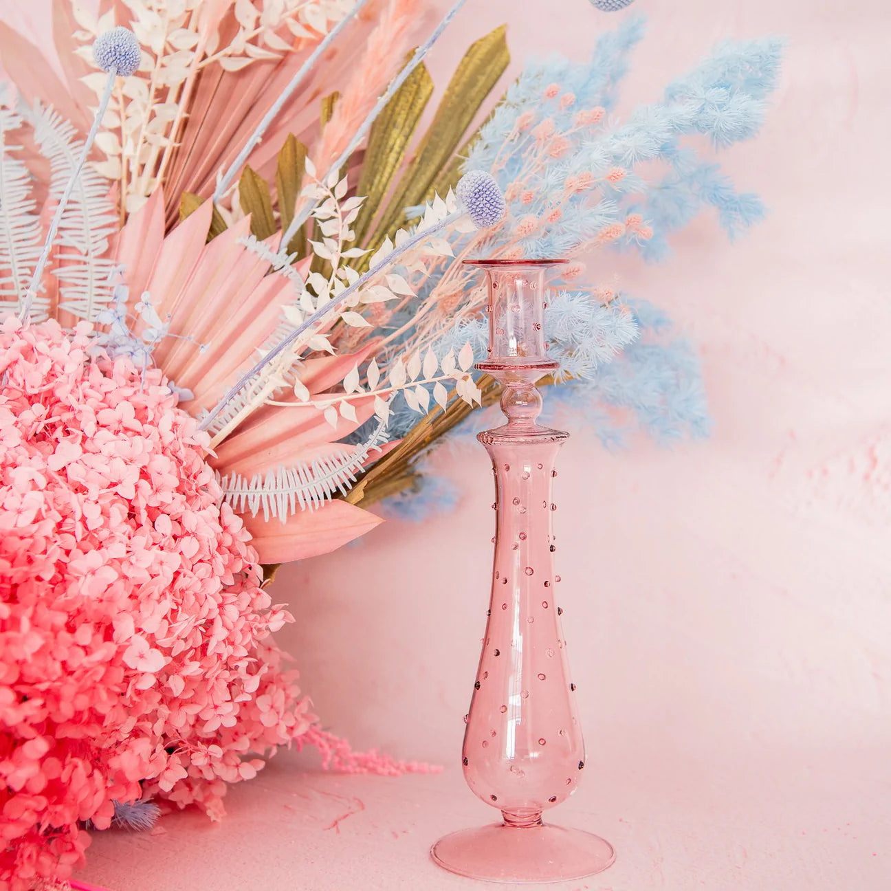 Blush Dot Glass Candle Holder in Pink